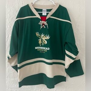 Moosehead Hockey Athletic Knit Oversized Free Tan Lace Up 67 Jersey; Men’s M